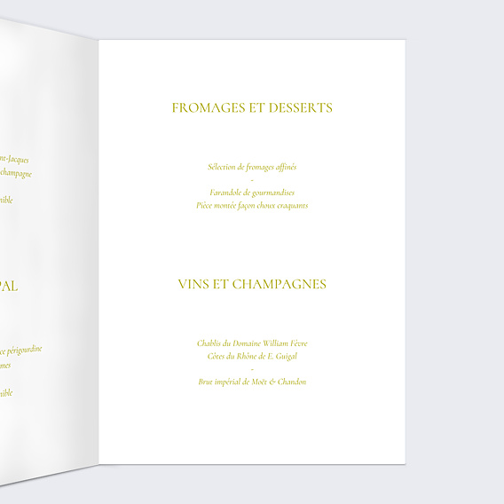 Menu Mariage Amour lumineux