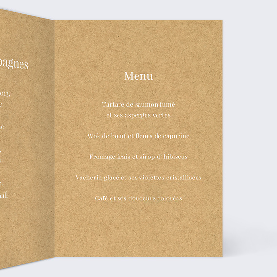 Menu mariage Lauriers Intérieur Droit