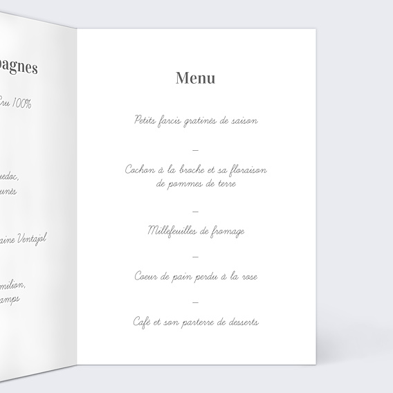 Menu Mariage Menu Fleurs des Champs