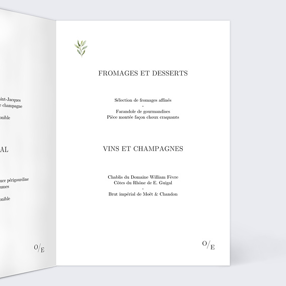 Menu mariage Végétal Classique Intérieur Droit