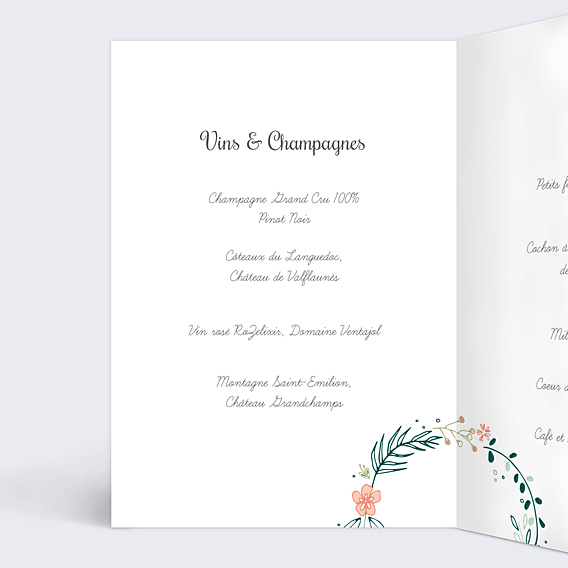 Menu Mariage Couronne de Fleurs