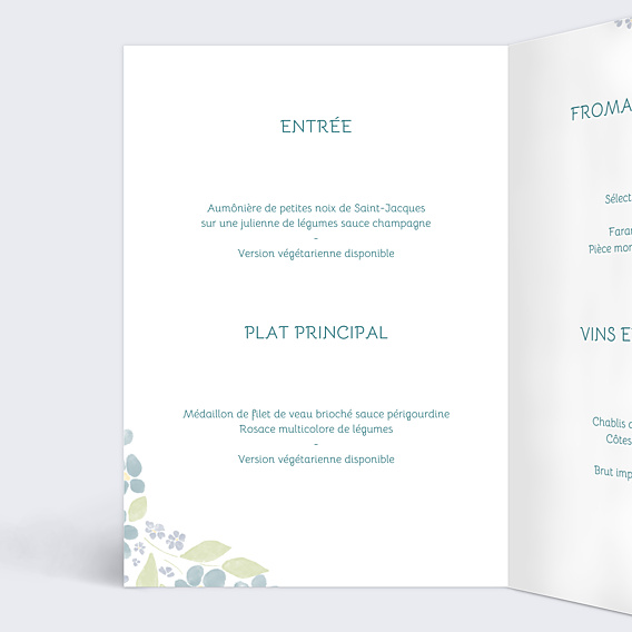 Menu Mariage Petites fleurs bleues