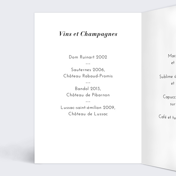 Menu mariage Menu de Mariage Sobre et Joli Intérieur Gauche