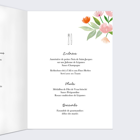 Menu mariage Couronne Champêtre Aquarelle Intérieur Droit
