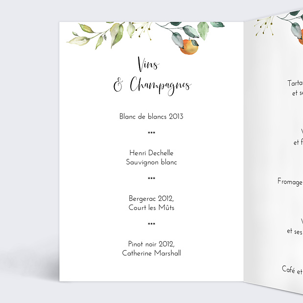 Menu Mariage Agrumes Intérieur Gauche