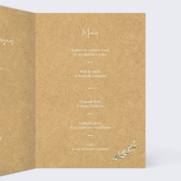 Menu Mariage Brins de Lauriers Intérieur Droit