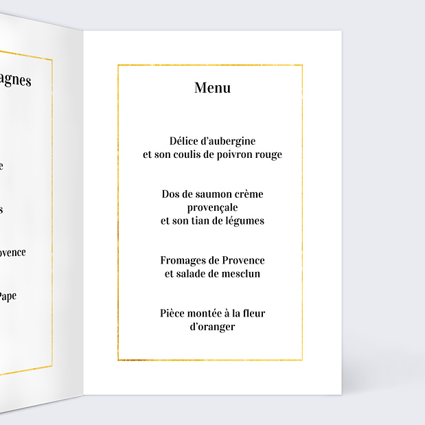 Menu de Mariage Feuilles d'Or Intérieur Droit