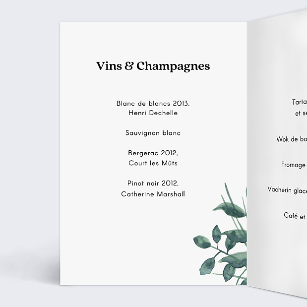 Menu de mariage Luxe Intérieur Gauche