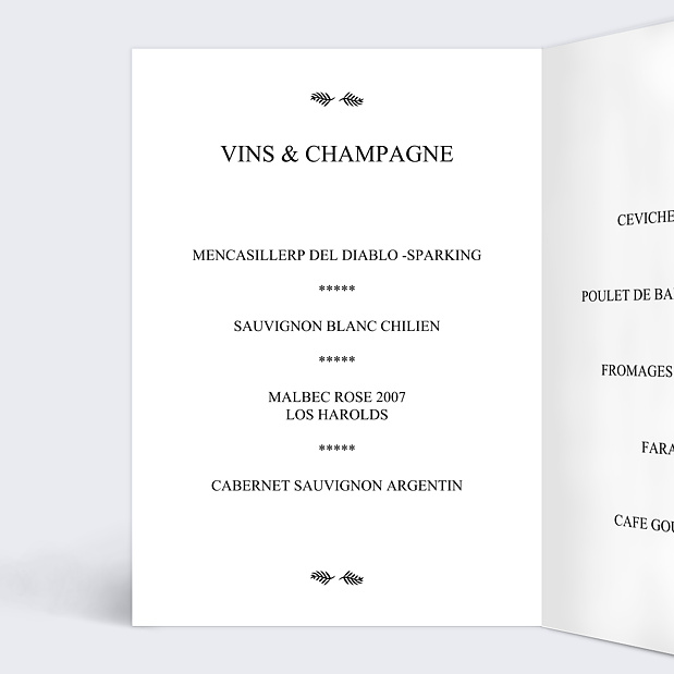 Menu de Mariage Cinéma Intérieur Gauche
