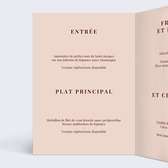 Menu Mariage Amour passionnel