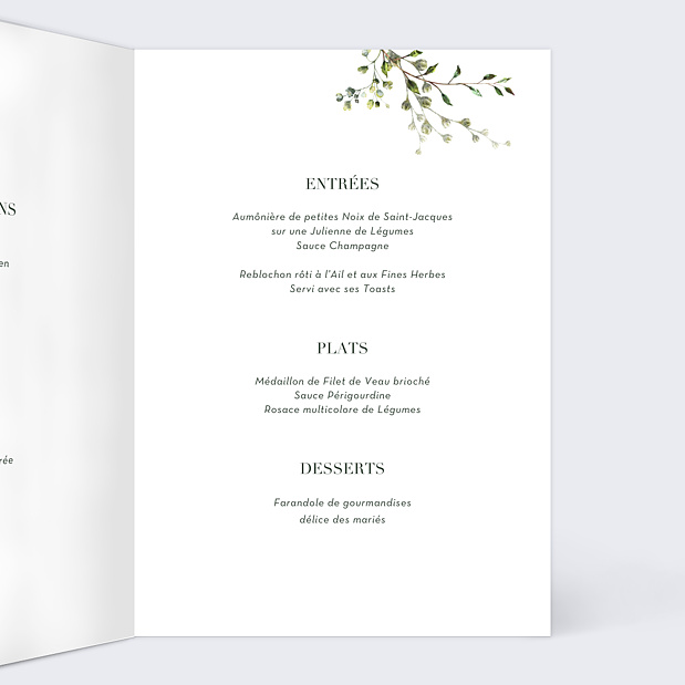 Menu de mariage Herbarium Intérieur Droit