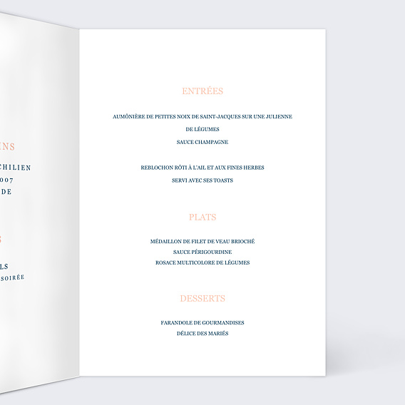 Menu mariage Caractère Intérieur Droit