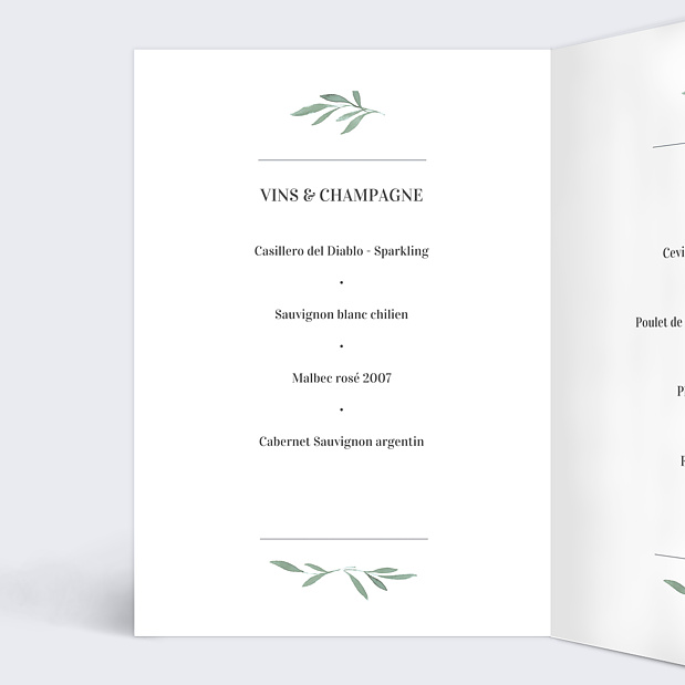 Menu de Mariage Couronne de Laurier Intérieur Gauche