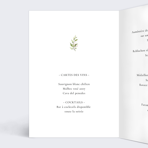 Menu Mariage Lettrines Botaniques Intérieur Gauche