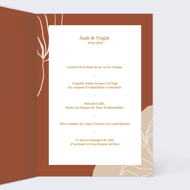 Menu Mariage Boho Intérieur Droit