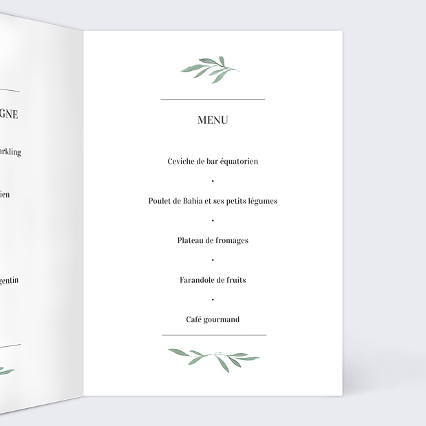 Menu de Mariage Couronne de Laurier Intérieur Droit