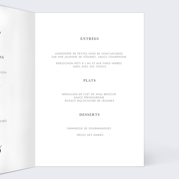 Menu Mariage Tournesol Intérieur Droit