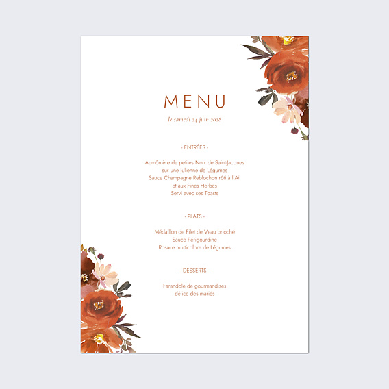 Menu Mariage Poster Fleurs Oranges