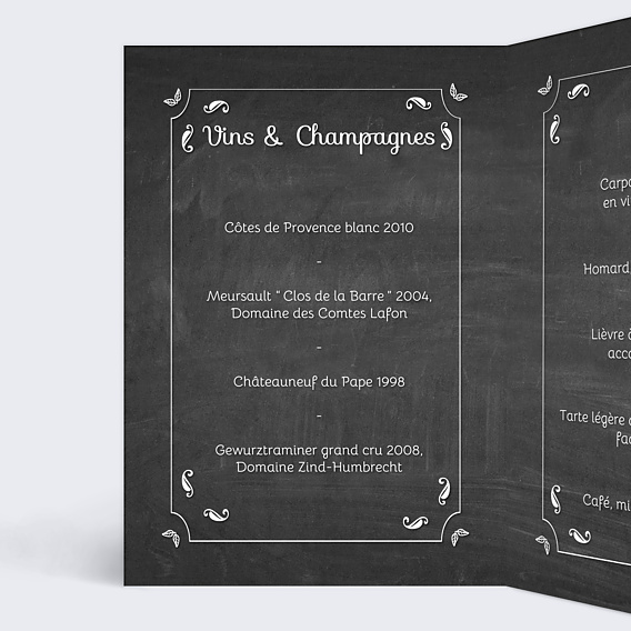 Menu Mariage Feuilles Ardoise