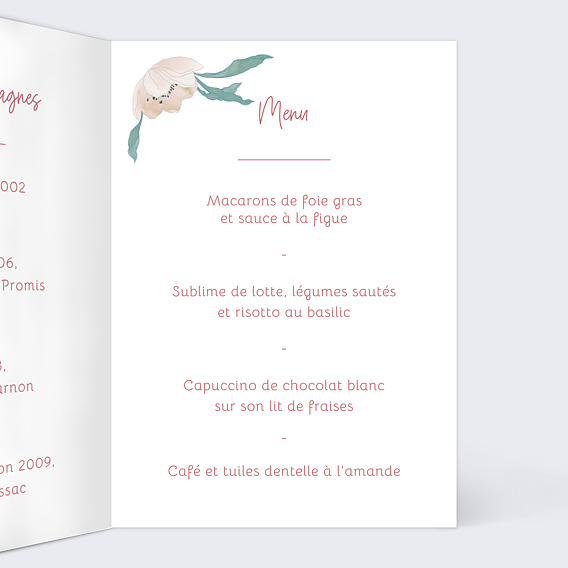 Menu mariage Bohème Chic Intérieur Droit