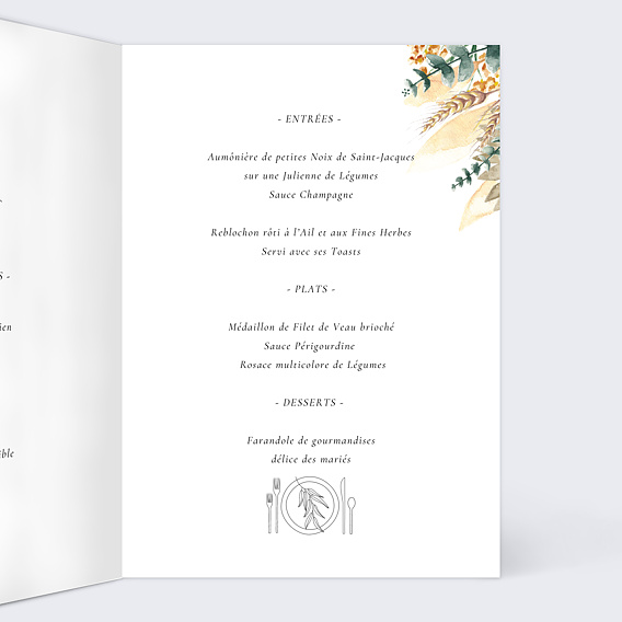 Menu mariage Bohemia Intérieur Droit