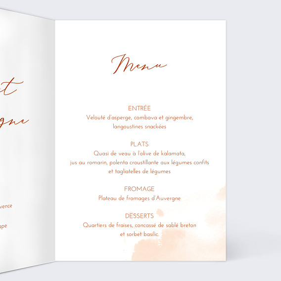 Menu mariage Été Indien Intérieur Droit