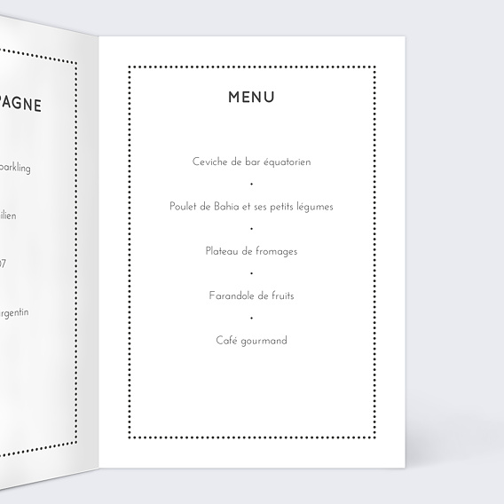 Menu mariage Lettres Chic Intérieur Droit