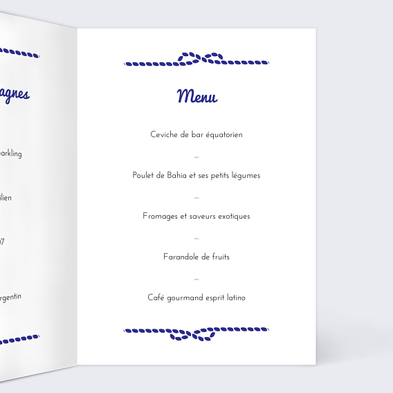 Menu mariage Mer Intérieur Droit
