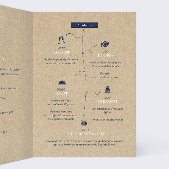 Menu mariage Notre Histoire Intérieur Droit