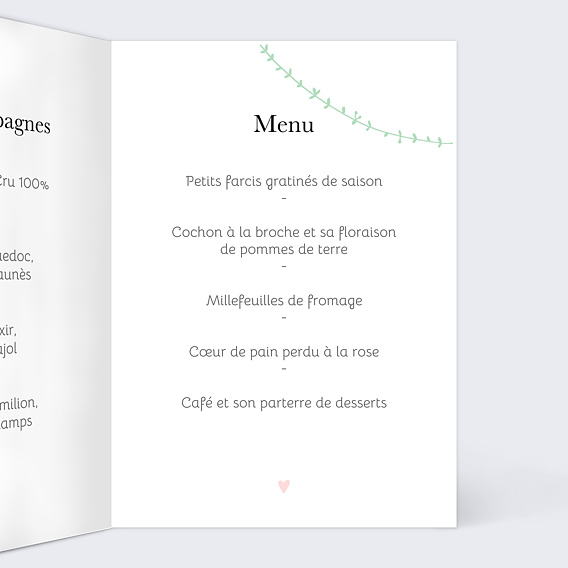 Menu mariage Promenade Champêtre Intérieur Droit