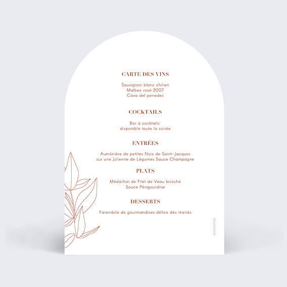 Menu Mariage Terracotta Flowers