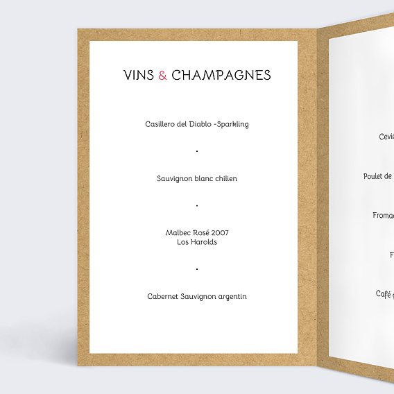 Menu mariage Lune de Miel Intérieur Gauche