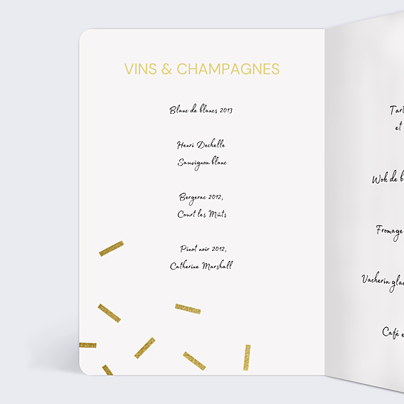 Menu Mariage Paillettes chic