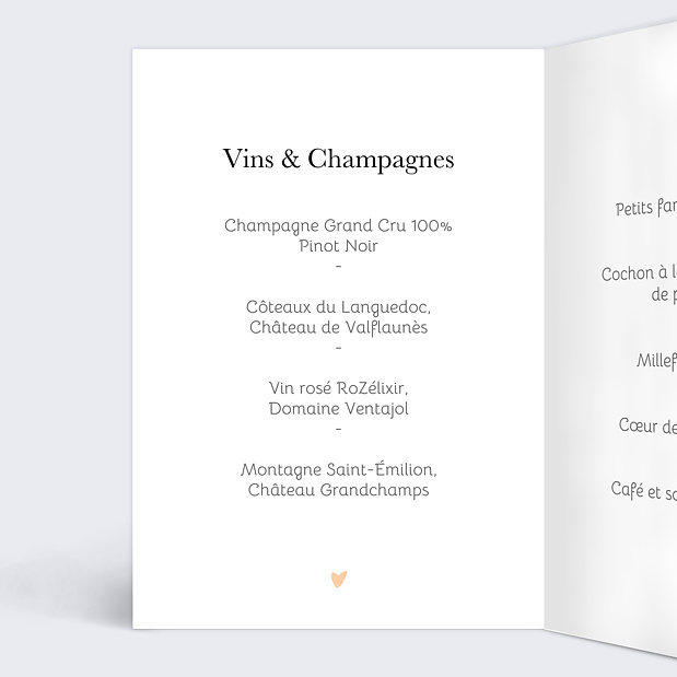 Menu de Mariage Promenade Champêtre Intérieur Gauche
