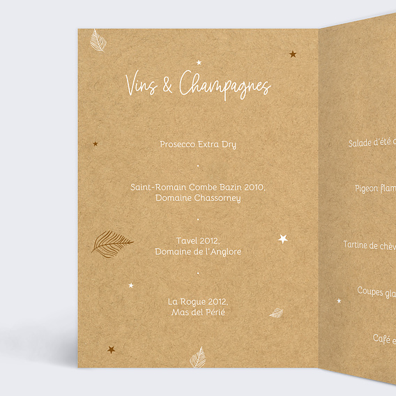 Menu mariage Tourbillon d'Étoiles Kraft Intérieur Gauche
