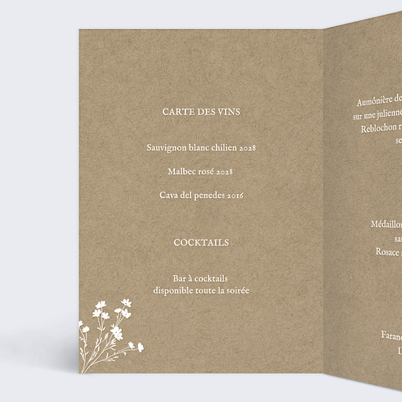 Menu Mariage Bouquet Champêtre