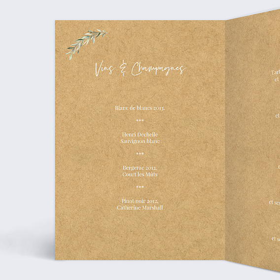 Menu mariage Brins de Lauriers Intérieur Gauche