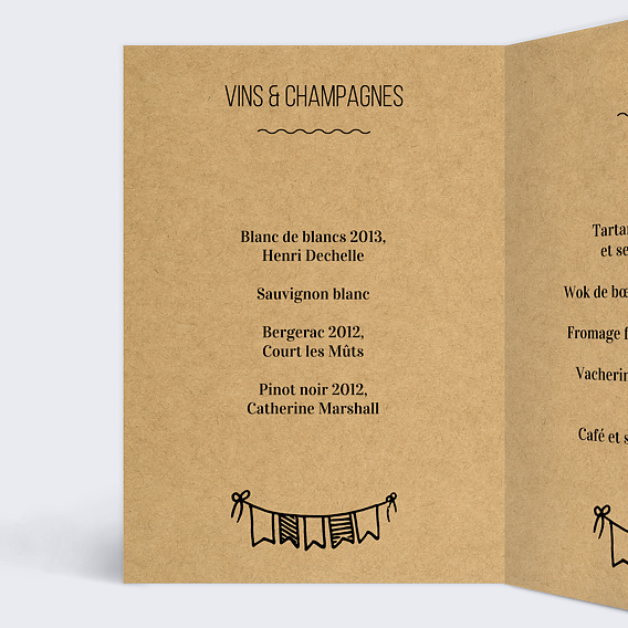 Menu mariage Petit Carnet Intérieur Gauche