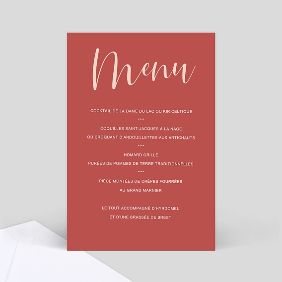 Menu de mariage Velours