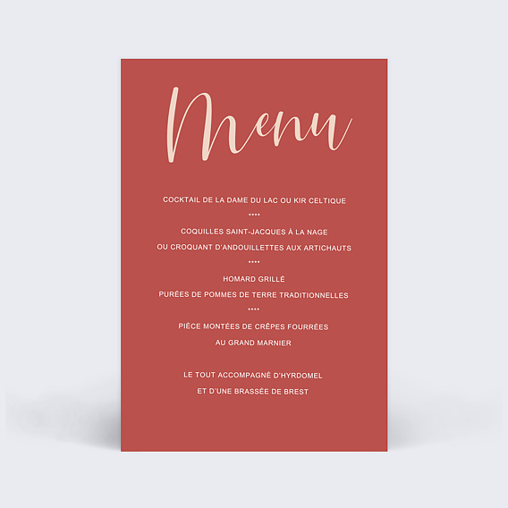 Menu mariage Velours