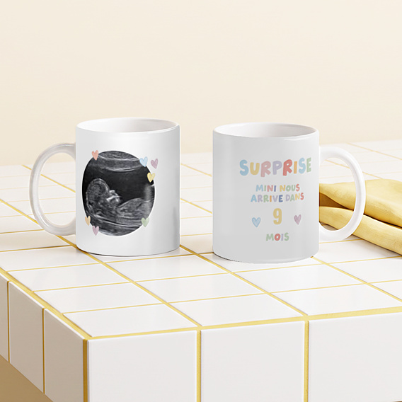 Mug annonce grossesse Surprise, j’arrive