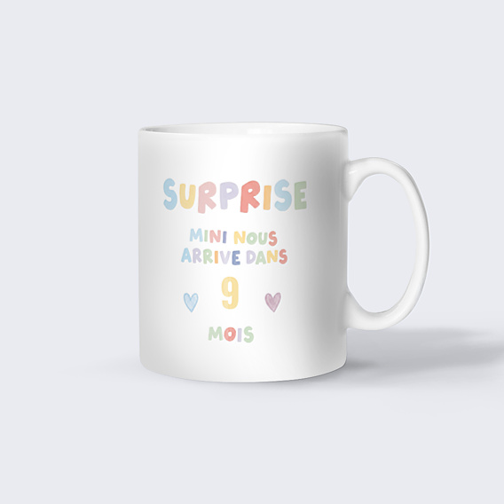 Mug annonce grossesse Surprise, j’arrive