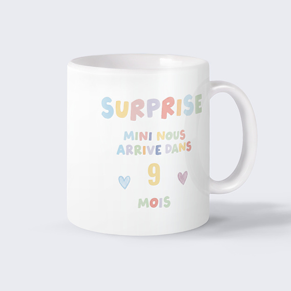 Mug annonce grossesse Surprise, j’arrive