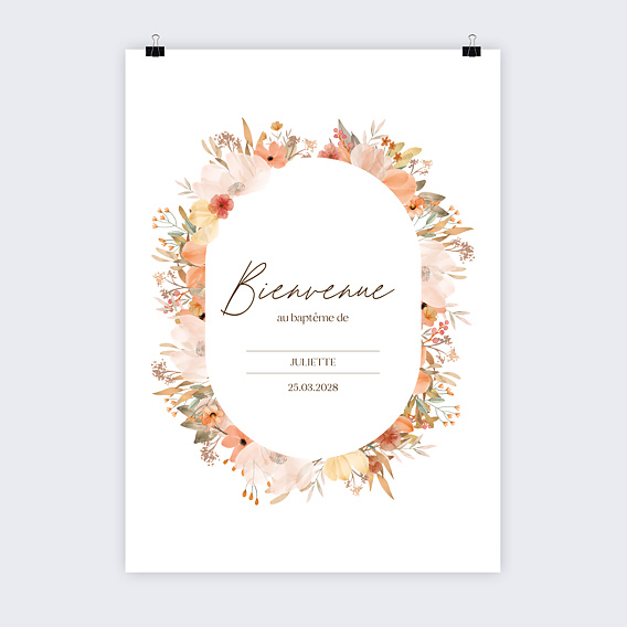 Panneau bienvenue baptême Flowers of Fall