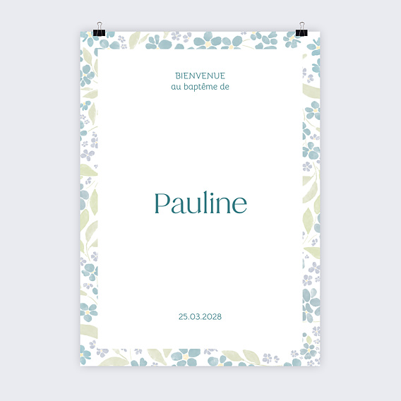 Panneau bienvenue baptême Petites fleurs bleues