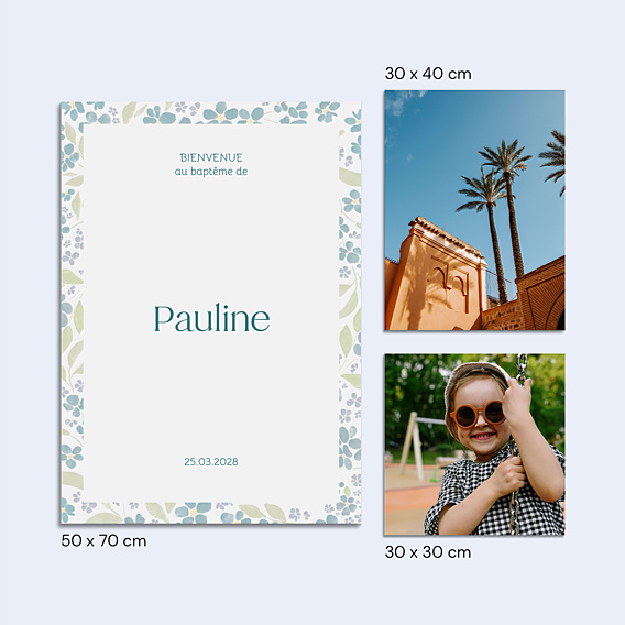 Panneau baptême Petites fleurs bleues