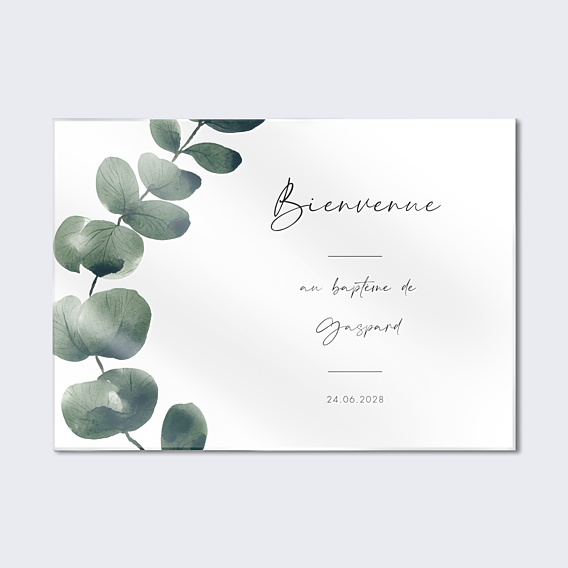 Panneau baptême Branche d'eucalyptus