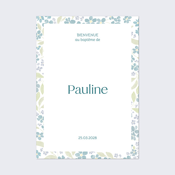 Panneau baptême Petites fleurs bleues