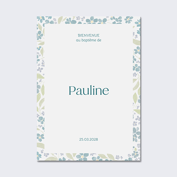 Panneau baptême Petites fleurs bleues