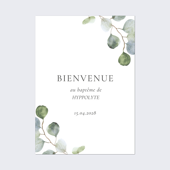 Panneau bienvenue baptême Eucalyptus Portrait